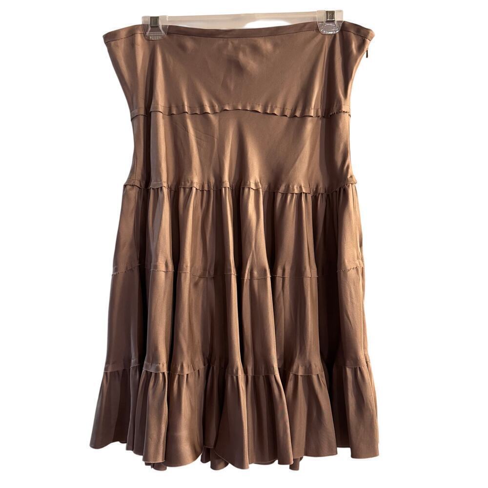 Vince 100% Silk Tiered Skirt Women’s Size 8 Elastic Waist Tan